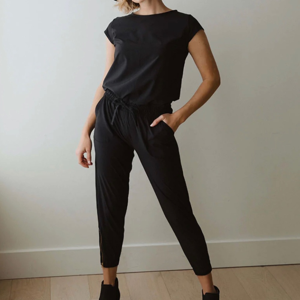 Albion Fit Black Cap Sleeve Jumpsuit